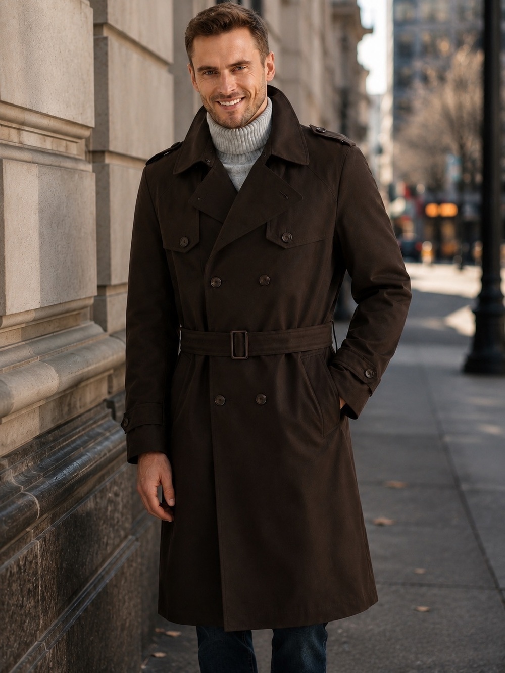 Chaps Ralph Lauren Lined Classic Trench Coat Dark Brown Size 42